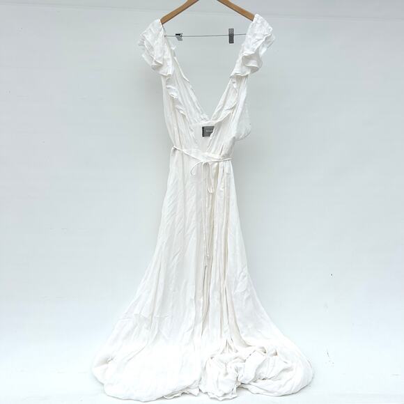 Reformation Peppermint Dress Ivory White Wedding Bridal Maxi Large V-Neck - Picture 6 of 12